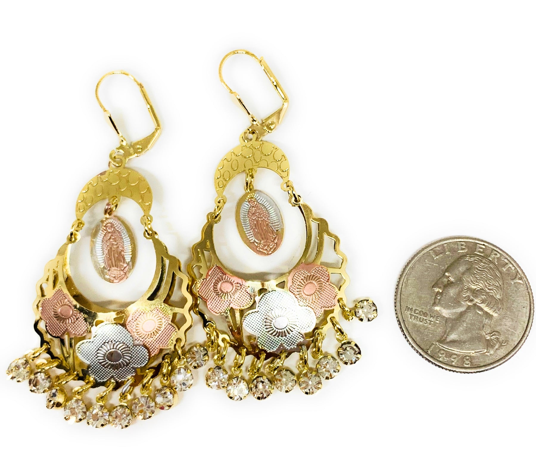 Gold Plated Tri Color Virgin Mary Earrings Aretes Oro Laminado Virgen –  Fran & Co Jewelry