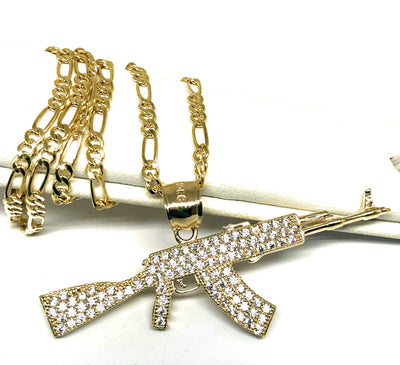 Kalashnikov AK47 Steel and Gold Chain 70cm