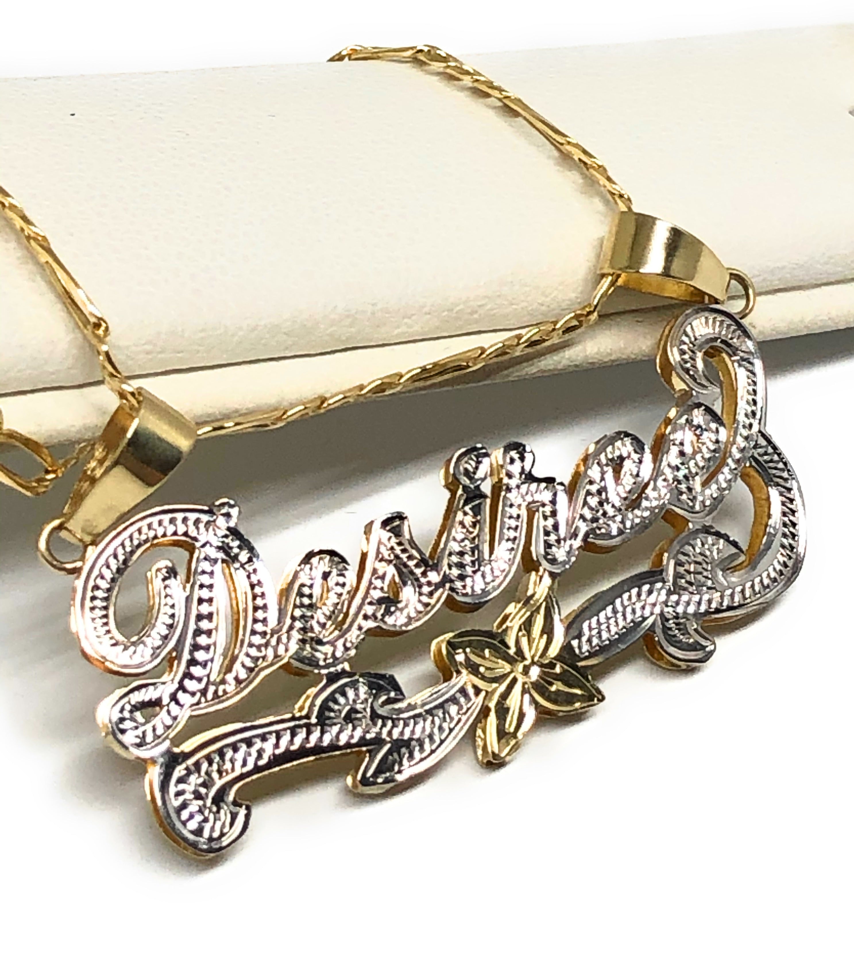 14k Solid Gold Yellow Custom 3D Double Name Illusion (White Gold) Name