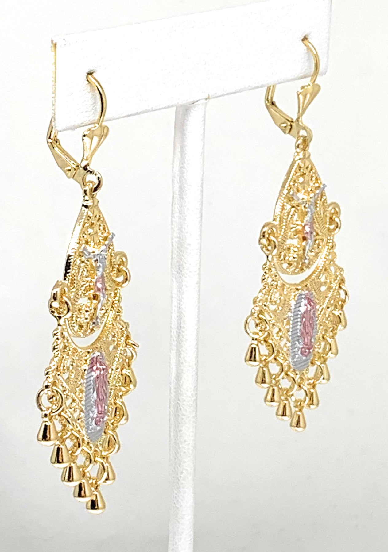 14K Gold Plated Chandelier Earrings Clear Black Aretes Folklorico Oro  laminado