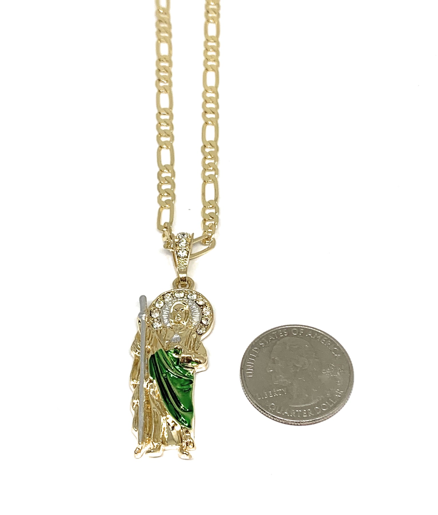 Saint Jude CZ Necklace 14K Gold Plated San Judas Medalla Cadena Oro Laminado San Judas Necklace