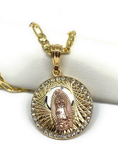 Gold Plated Tri Color Virgin Mary Earrings Aretes Oro Laminado Virgen –  Fran & Co Jewelry