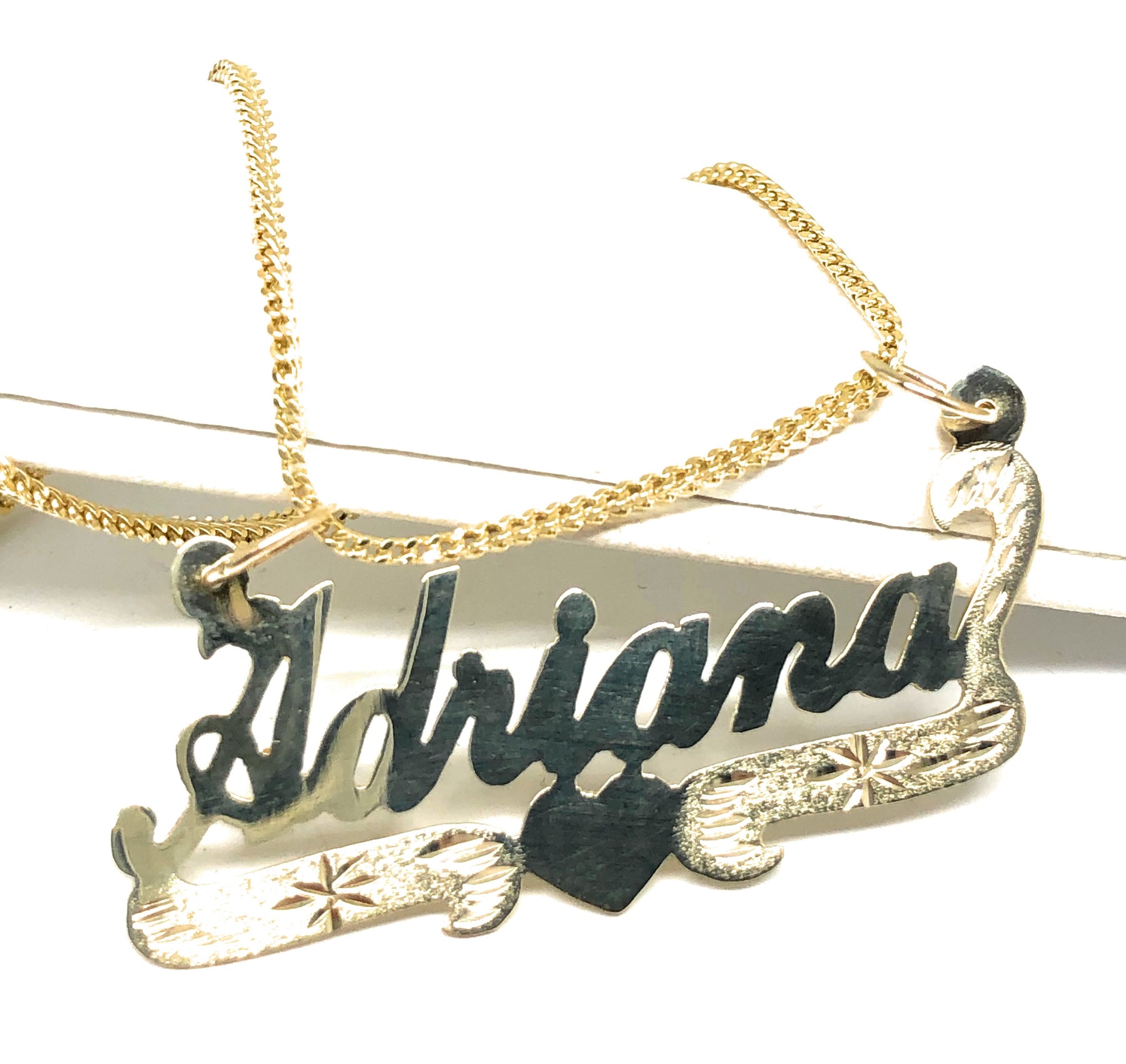 10k Solid Gold Yellow Custom Nameplate Pendant Necklace with Chain