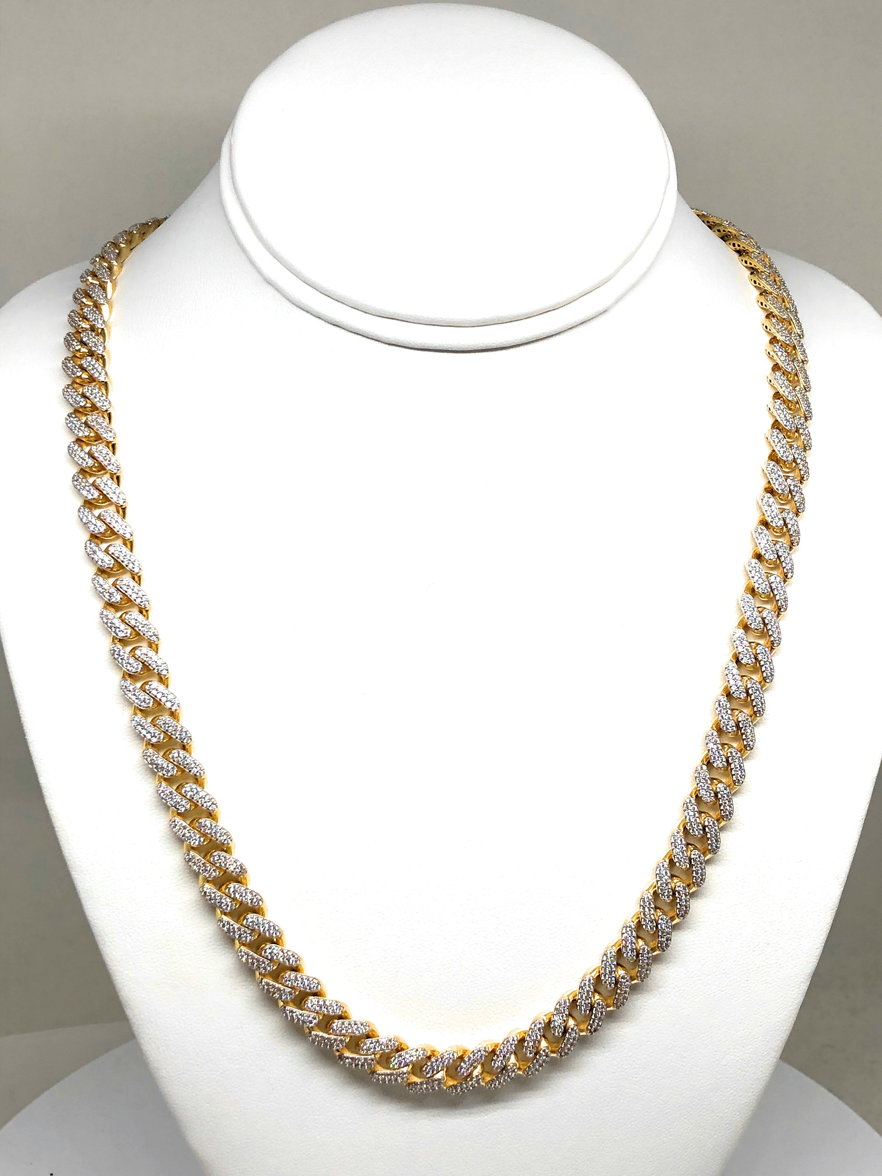 10k Solid Gold Monaco SWAROVSKI CZ Miami Cuban Link Chain 24-26 inches