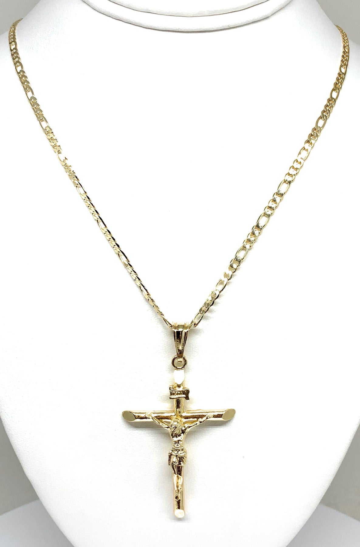 Chapado en oro de Tri-Color de la Doble Cruz de Jesús Crucifijo De 24" Fran & Co Jewelry