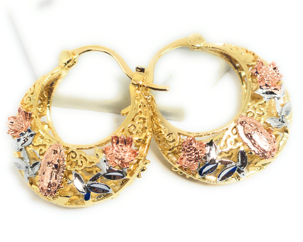 18K Gold Classic Basket Hoop Earring|Aretes Canasta Flores Mini Oro  Laminado 18K