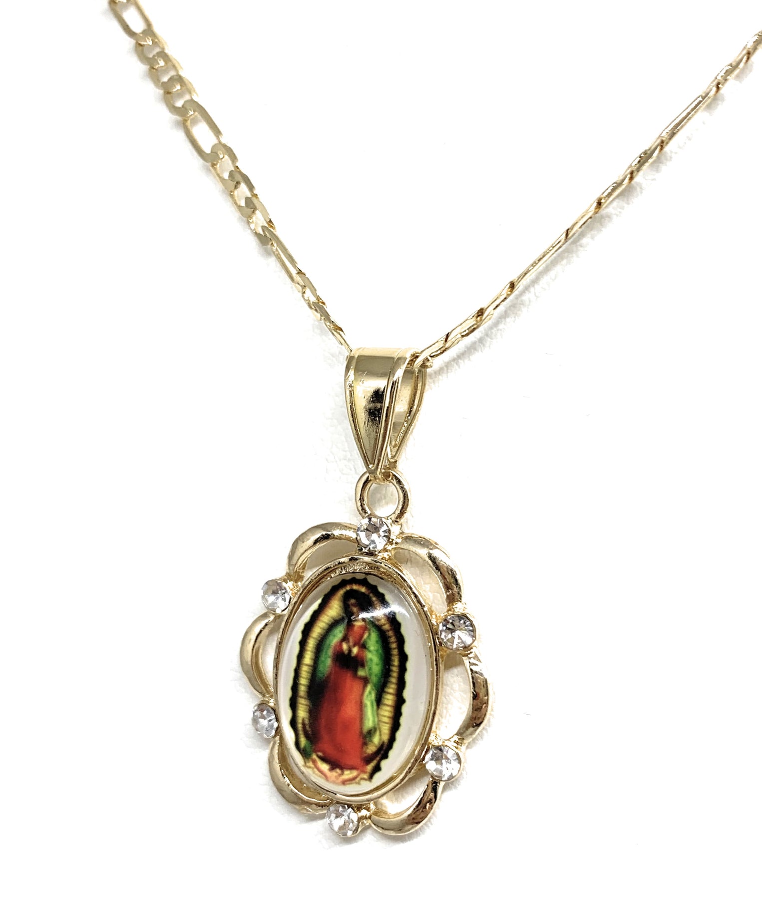 Gold Plated Virgin Mary Pendant Necklace Virgen de Guadalupe