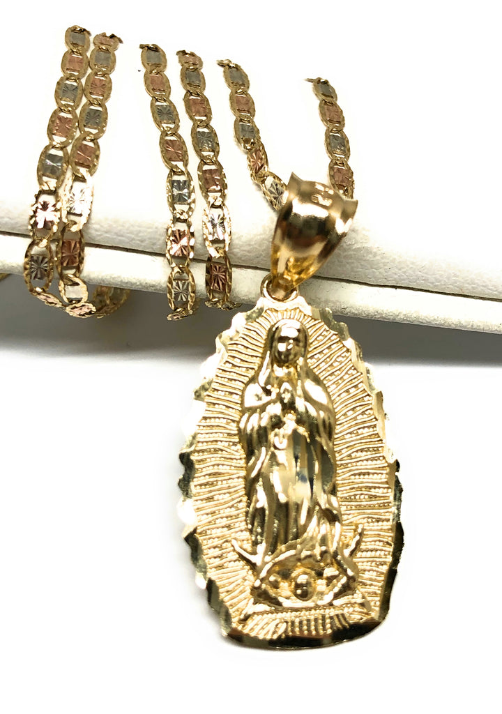 10k Solid Gold Classic Virrgin Mary Pendant Necklace Virrgen