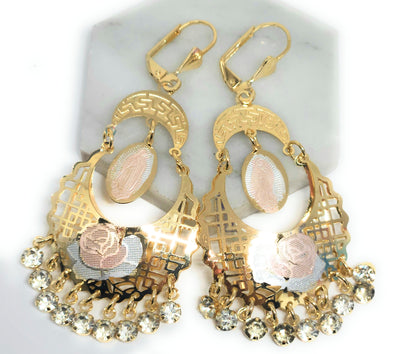 Gold Plated Tri Color Virgin Mary Earrings Aretes Oro Laminado Virgen –  Fran & Co Jewelry