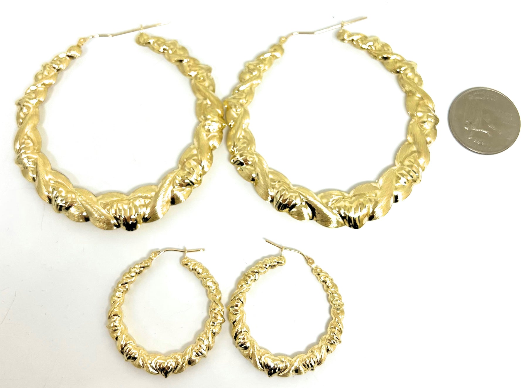 10K Argollas Arracadas en Oro Solido Para Mujer 9x9mm, CZ Gold Earrings For  Mens
