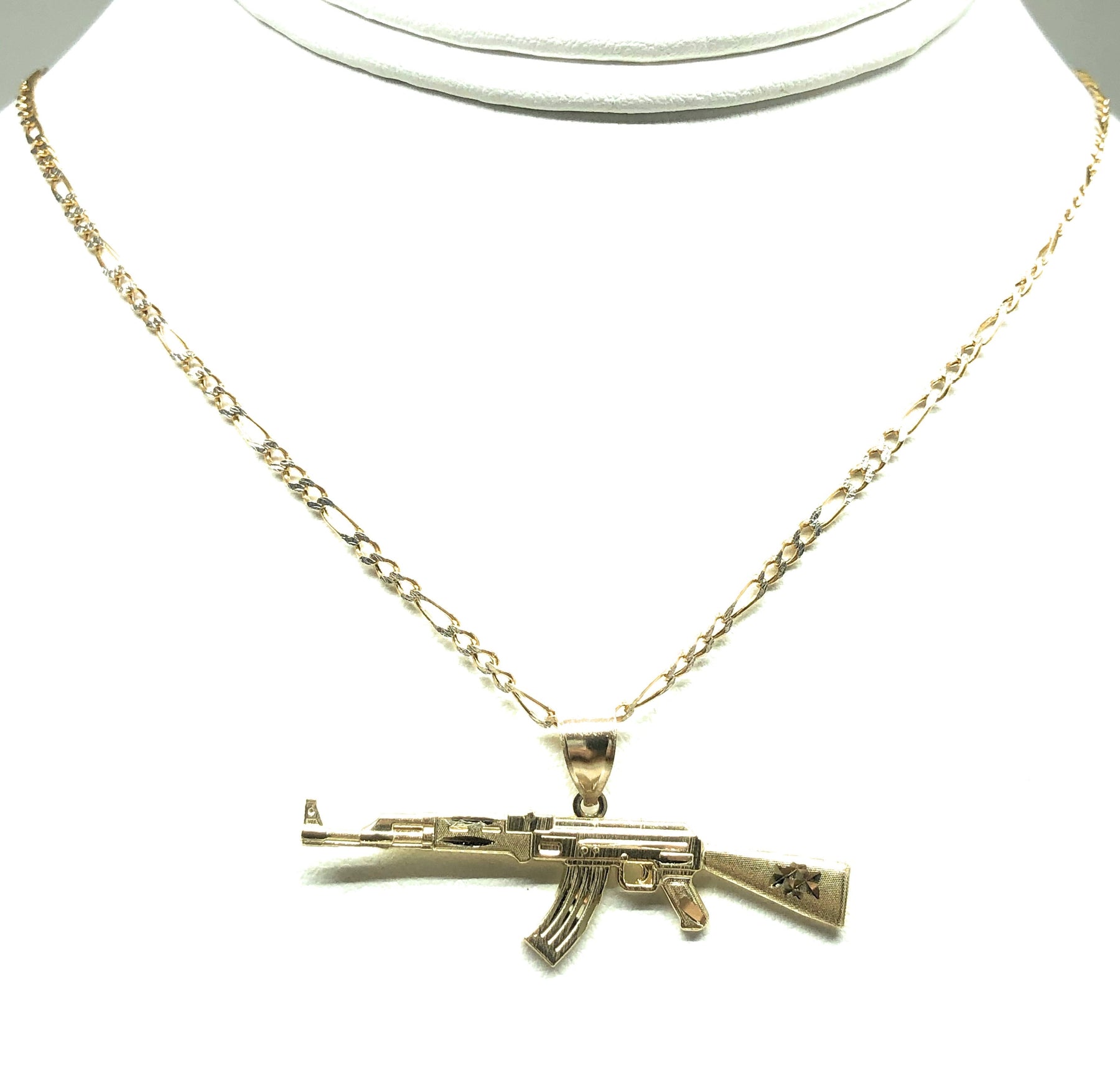 10k Solid Gold Tri-Color Machine Gun AK-47 Pendant Necklace (SM, MED) –  Fran & Co. Jewelry Inc.