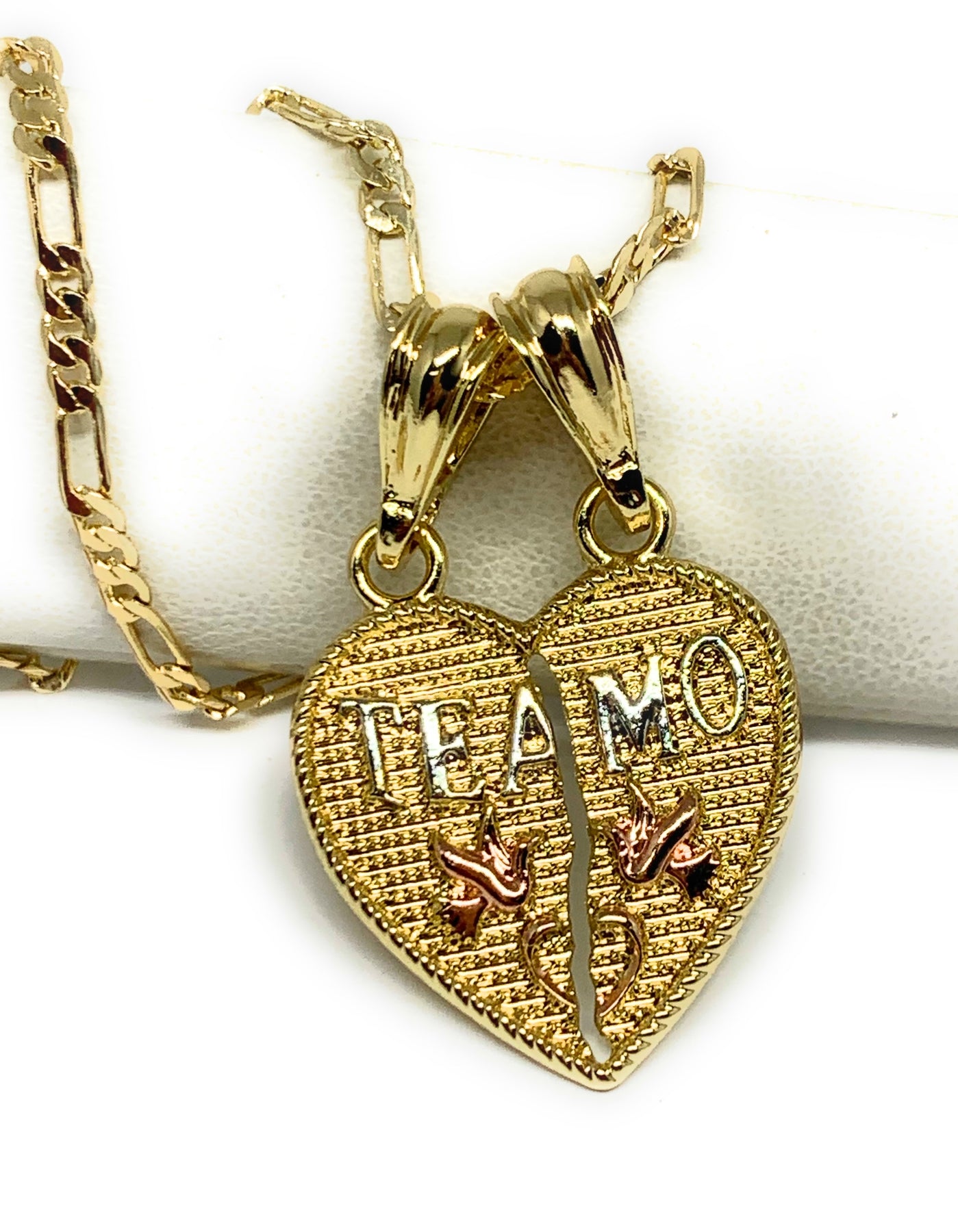 Earring And Necklace Set heart Guadalupe Golden Plated - Temu