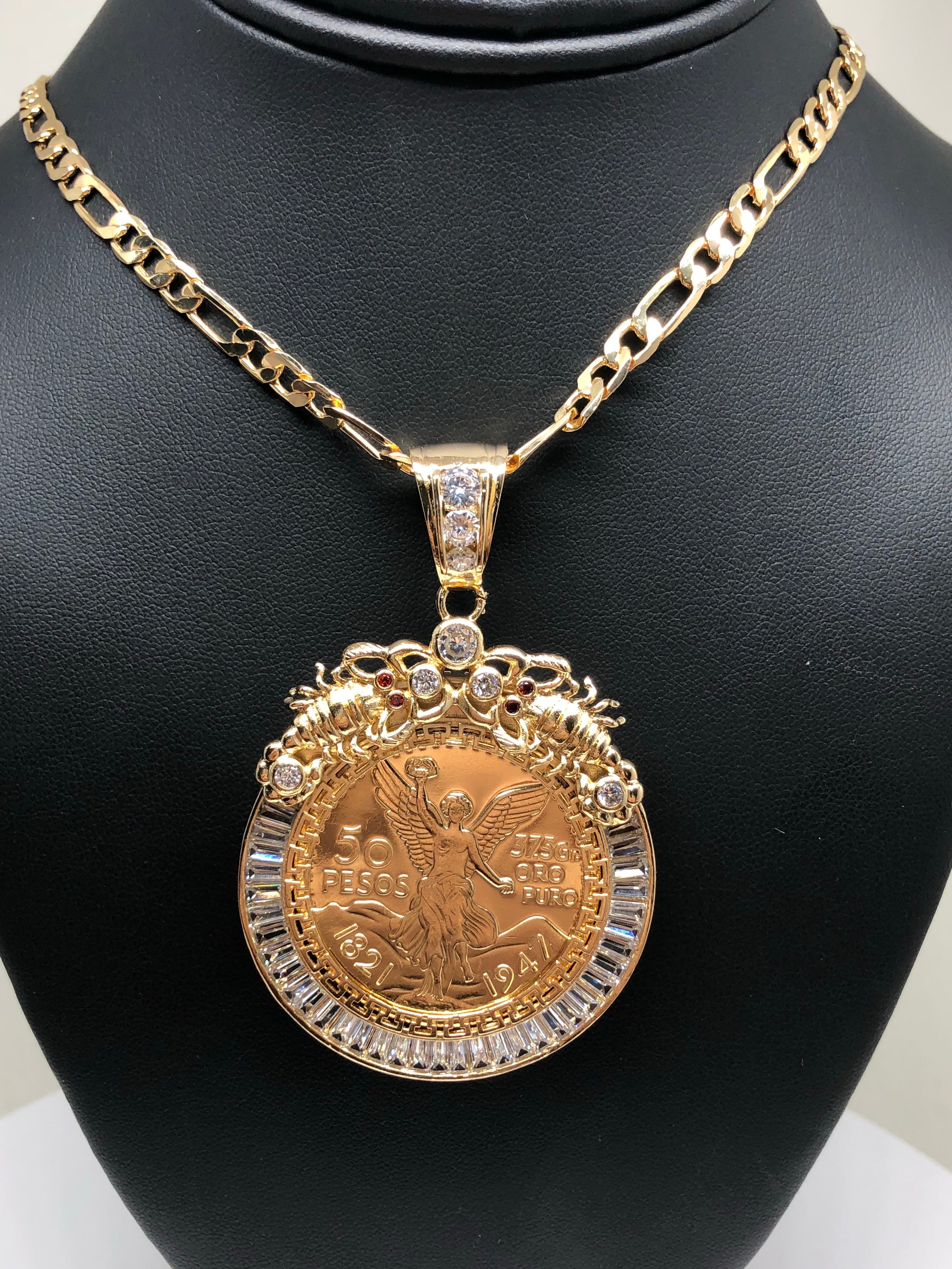 Gold Plated Mexican Centenario Coin Pendant Chain Centenario Necklace ...