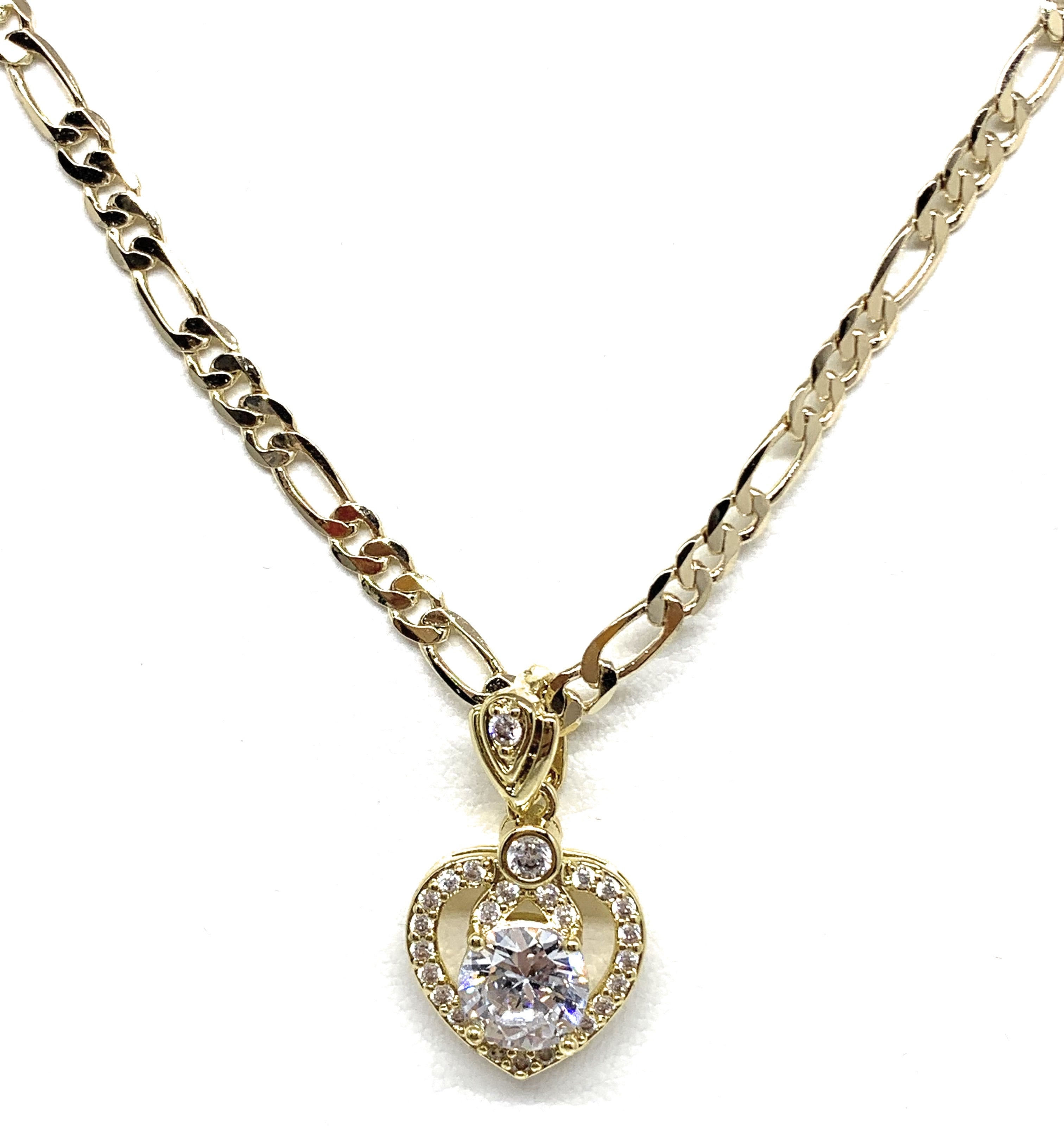Gold Plated Heart Cubic Zirconia Pendant Necklace Chain 24” – Fran & Co ...