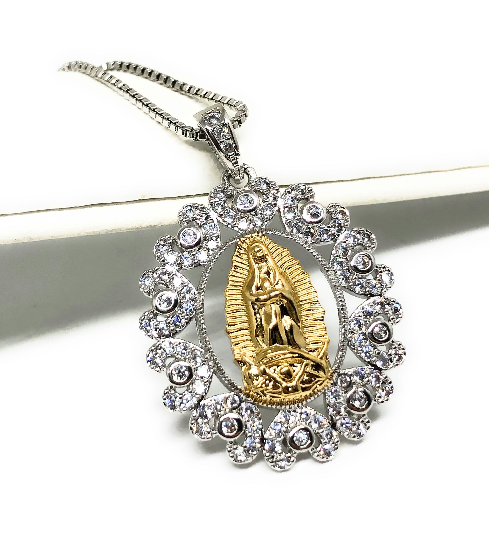 Gold Plated Virgin Mary Pendant Necklace Virgen de Guadalupe