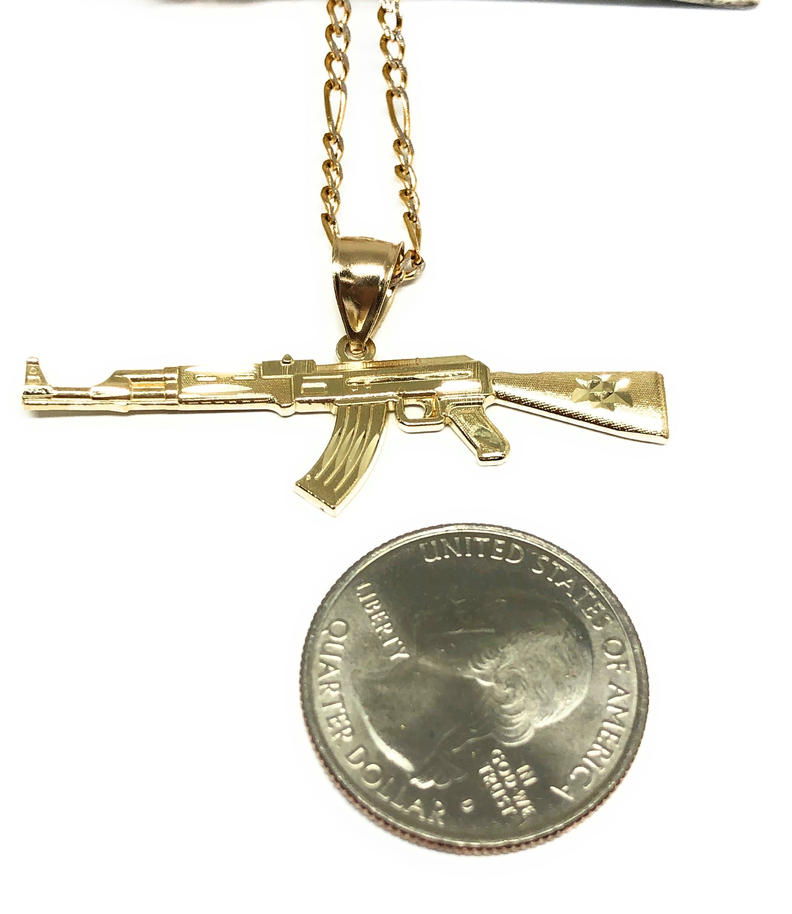 Mens Women 14k Gold Finish Ak-47 Gun Pendant Charm Rope Chain Icy Everyday  Wear | eBay