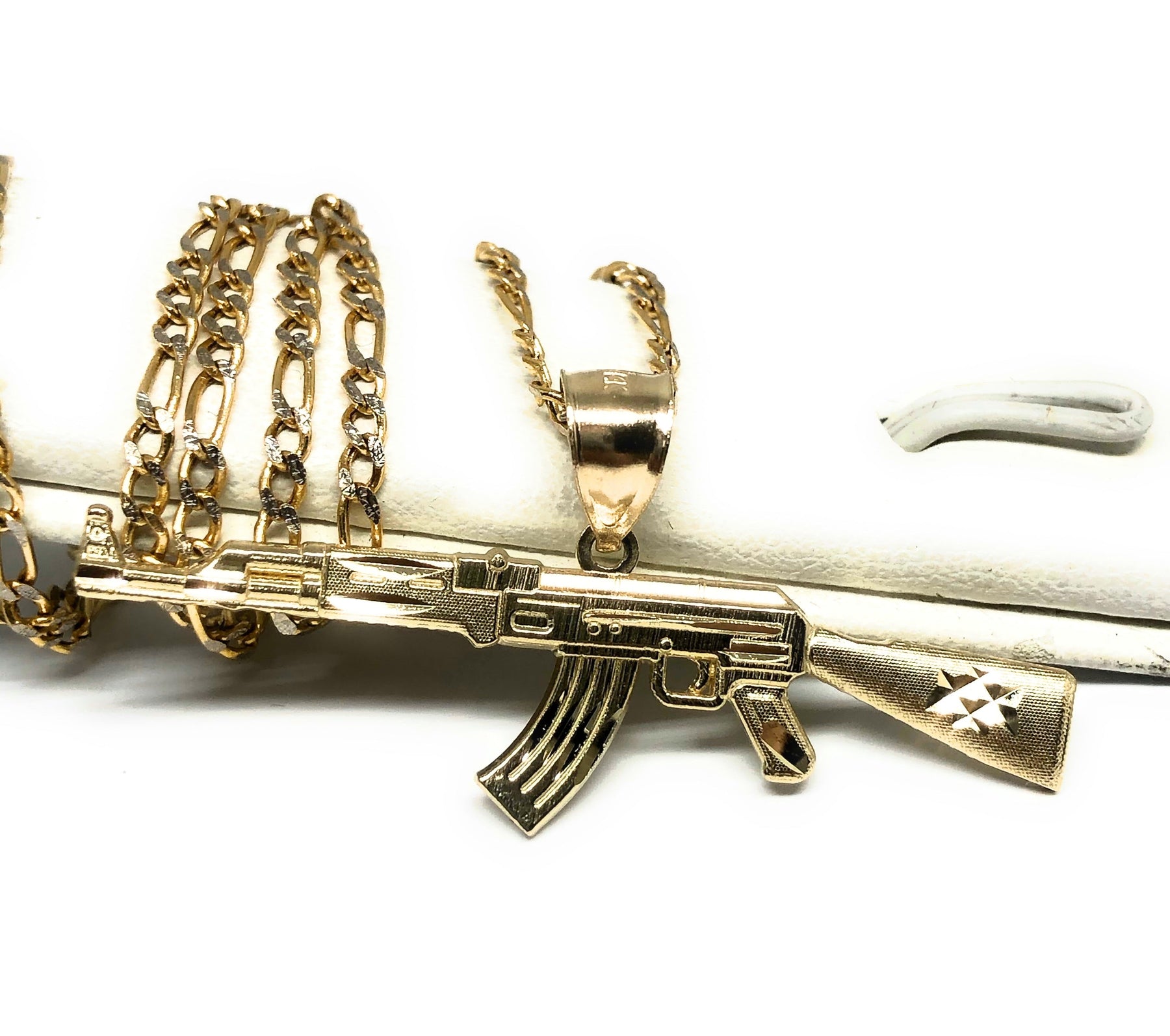 14k Gold Ak-47 gun with stones ( pendant or chain set ) — AB and J