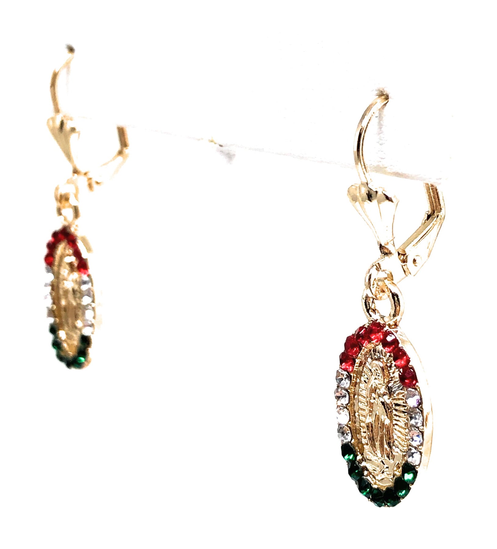 18K Clear CZ Virgin Mary Earrings | Arete Virgen de Guadalupe Oro Laminado  18K