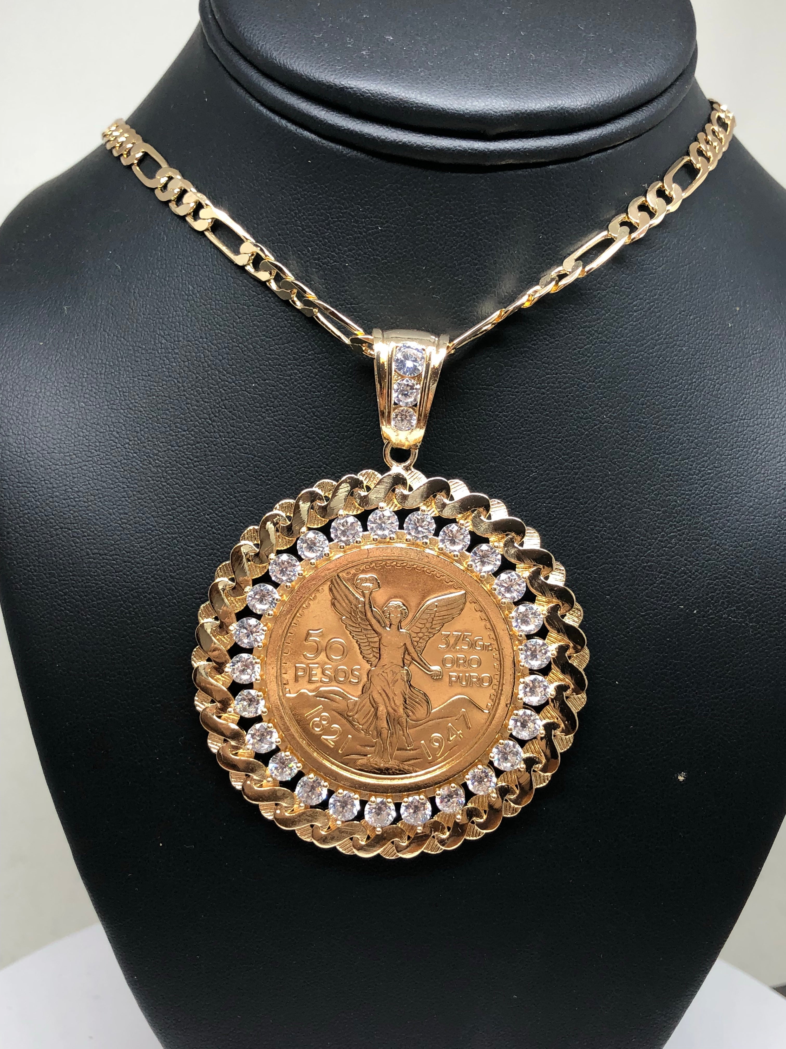 Gold Plated Mexican Centenario Coin Pendant Chain Centenario Necklace ...