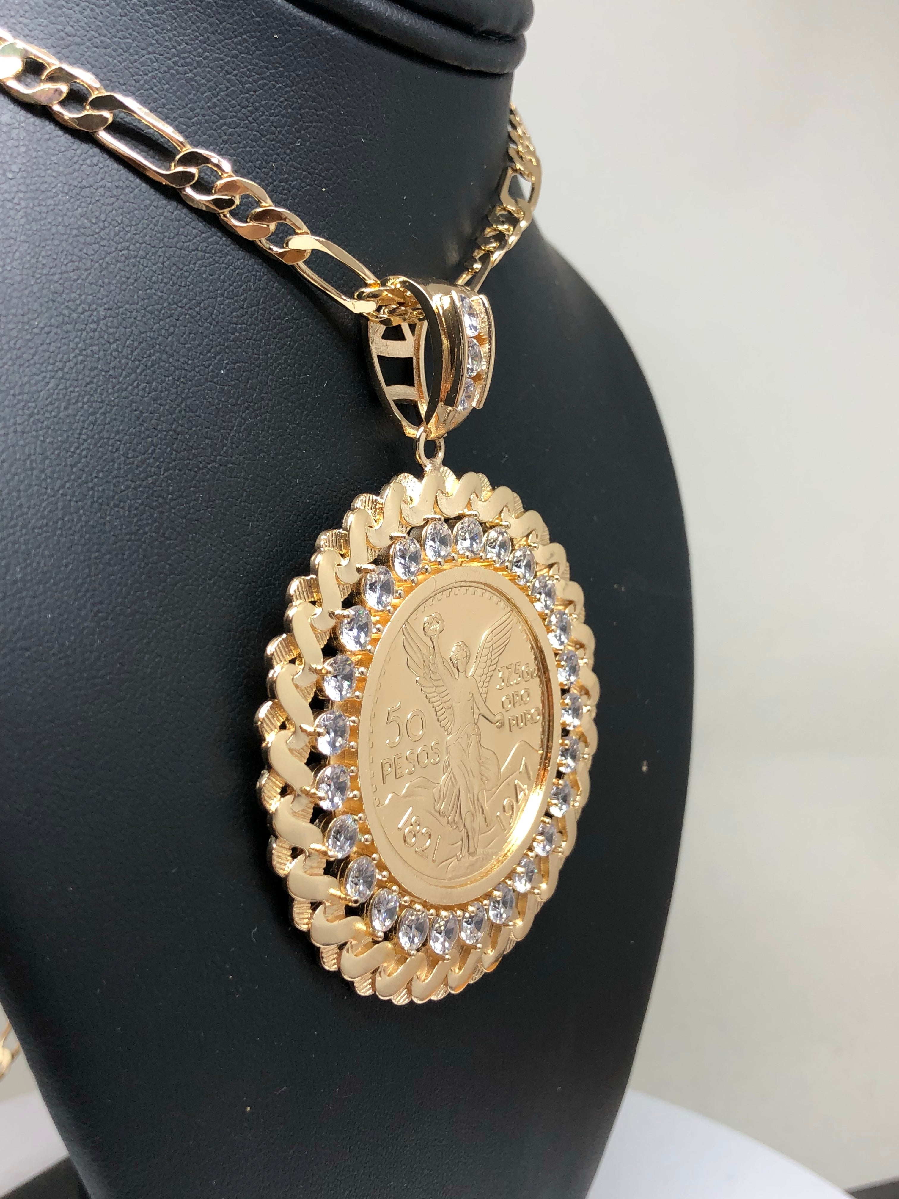 Gold Plated Mexican Centenario Coin Pendant Chain ...