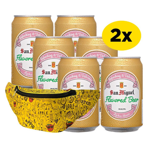 2 San Miguel Flavored Beer Lychee 330mL Can 6 Pack + Free San Miguel Belt Bag
