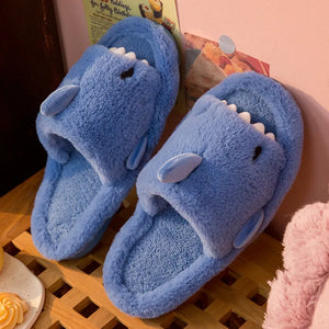 Cartoon Shark Slippers For Women Soft Home Men's Indoor Household Fluffy House Shoes - Chiximaxu