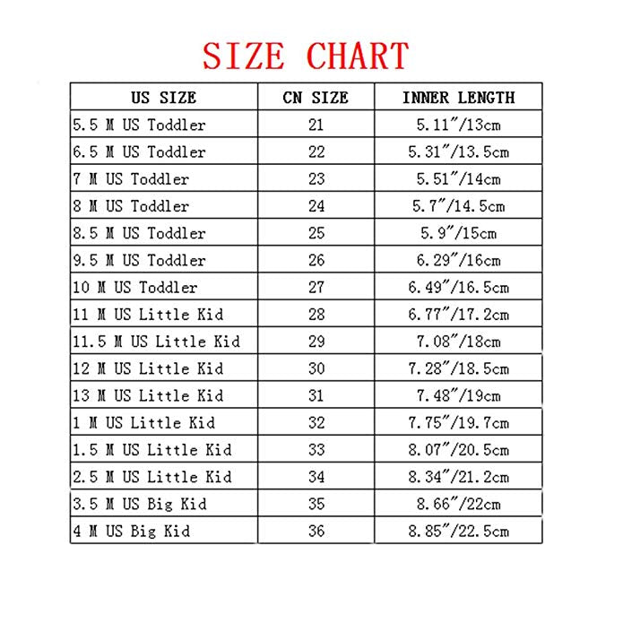 us kid size chart