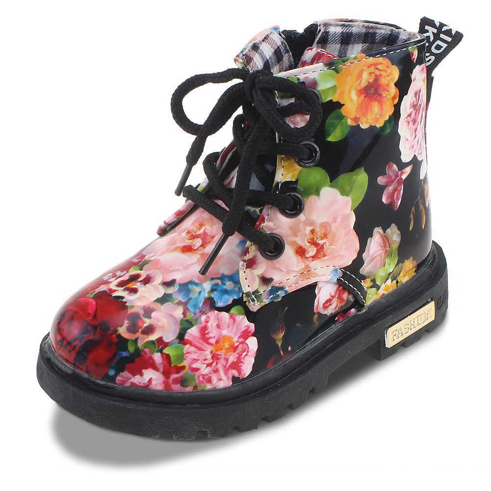 Kids Waterproof Floral Ankle Boots 