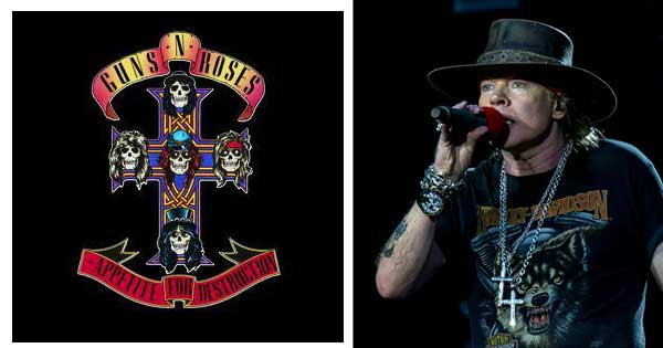 Guns and Roses' Appetite for Destruction album cover features a Celtic cross