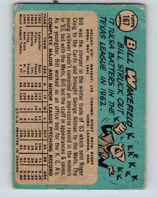  1965 Topps # 167 Bill Wakefield New York Mets