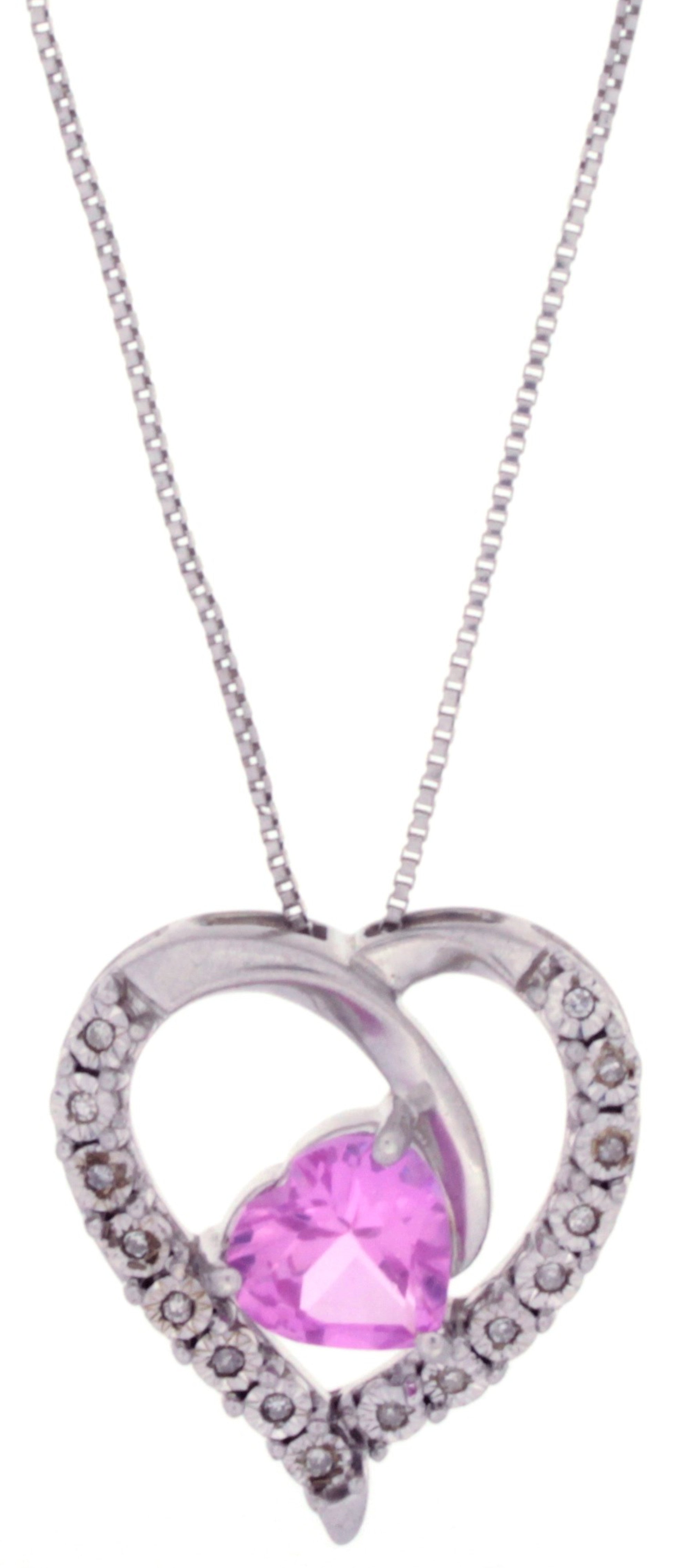 Estate .925 Sterling Silver Diamond & Sapphire Heart Box Chain