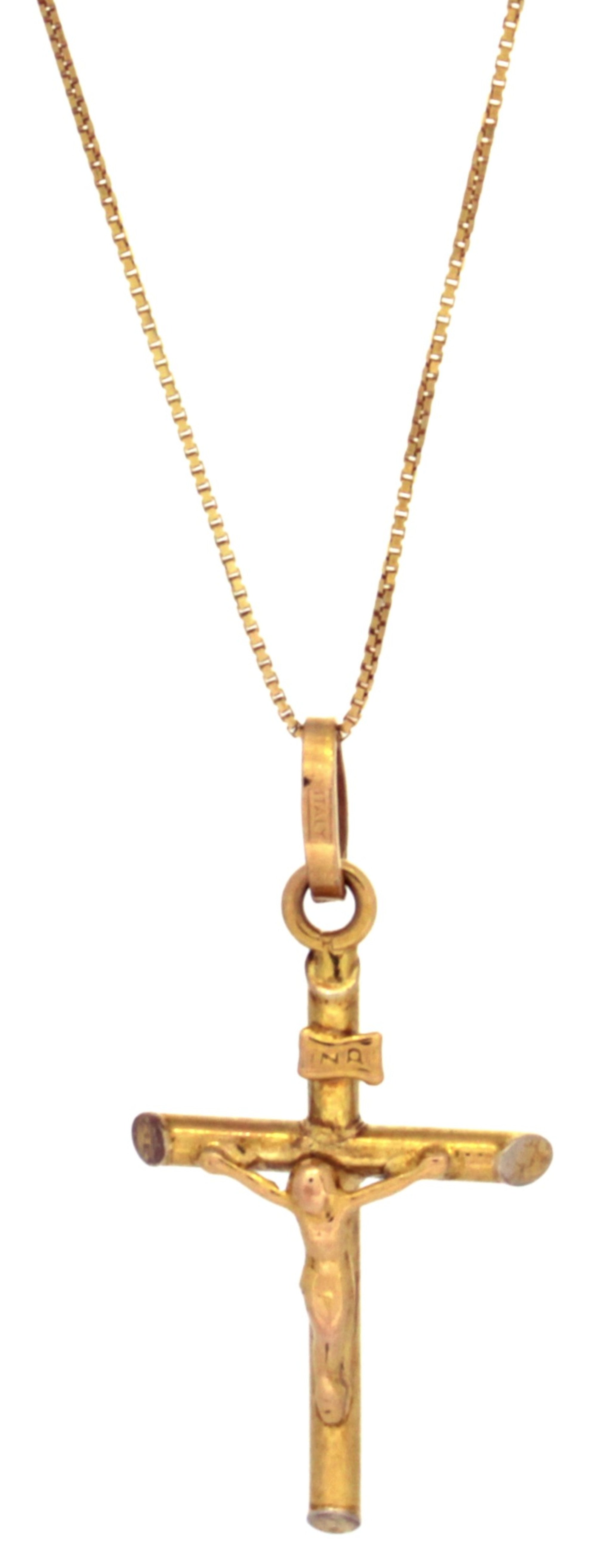 Estate 14Kt Yellow Gold Cross Pendant with .6mm Box Chain