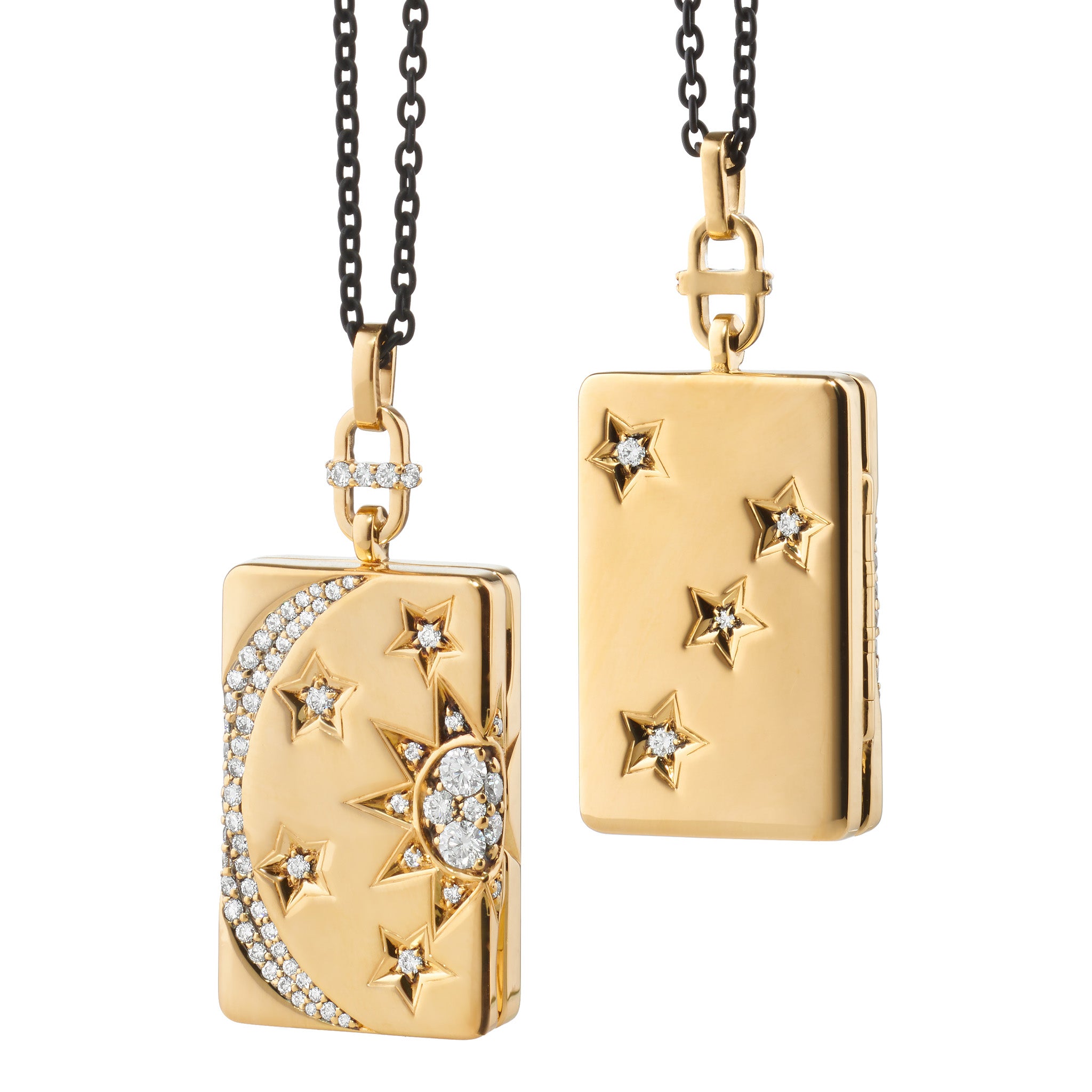 Sun, Moon and Stars Gold Locket Necklace by Monica Rich Kosann