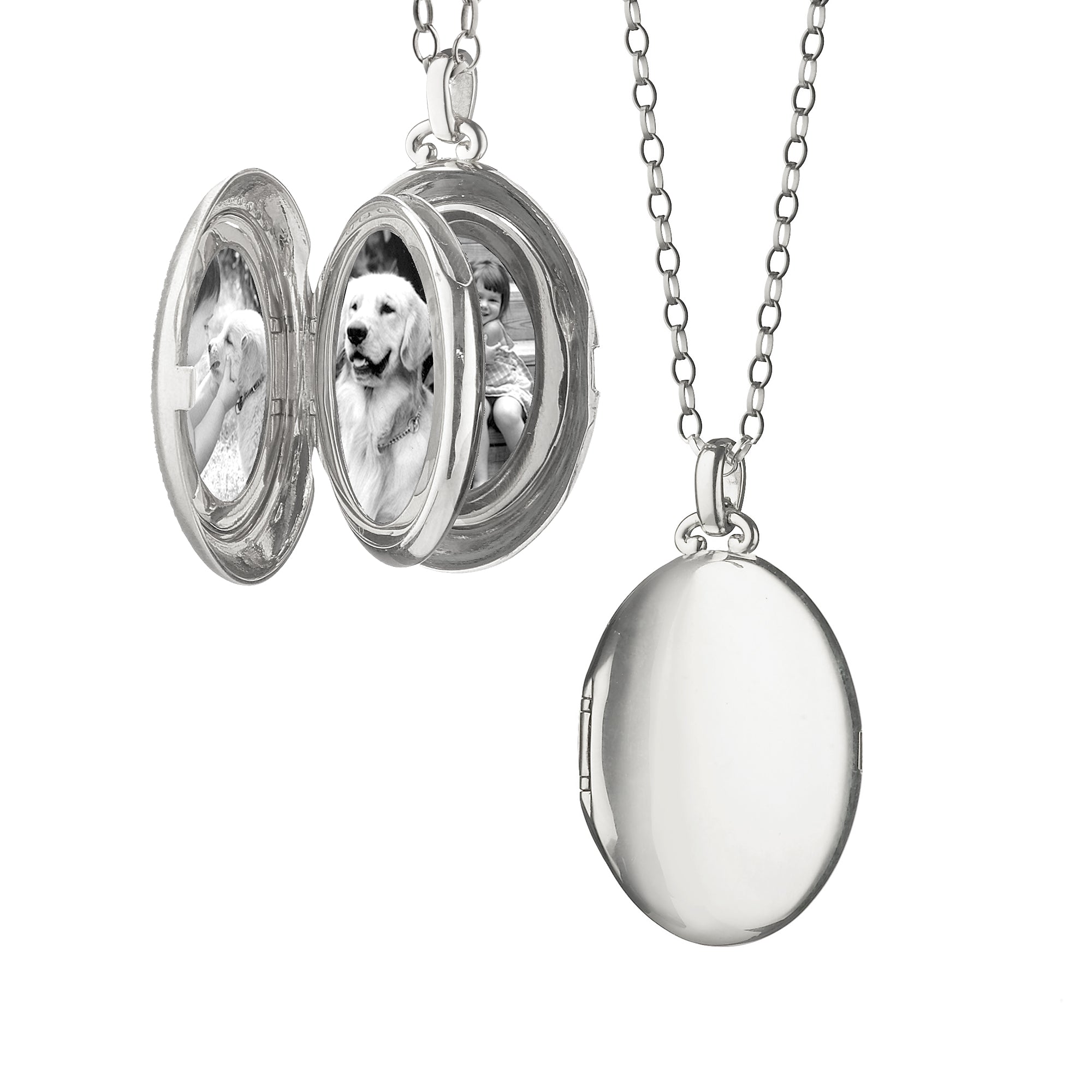 Sterling Silver Four Image Premier Locket with White Sapphire Star Burst - Sapphire Lockets by Monica Rich Kosann