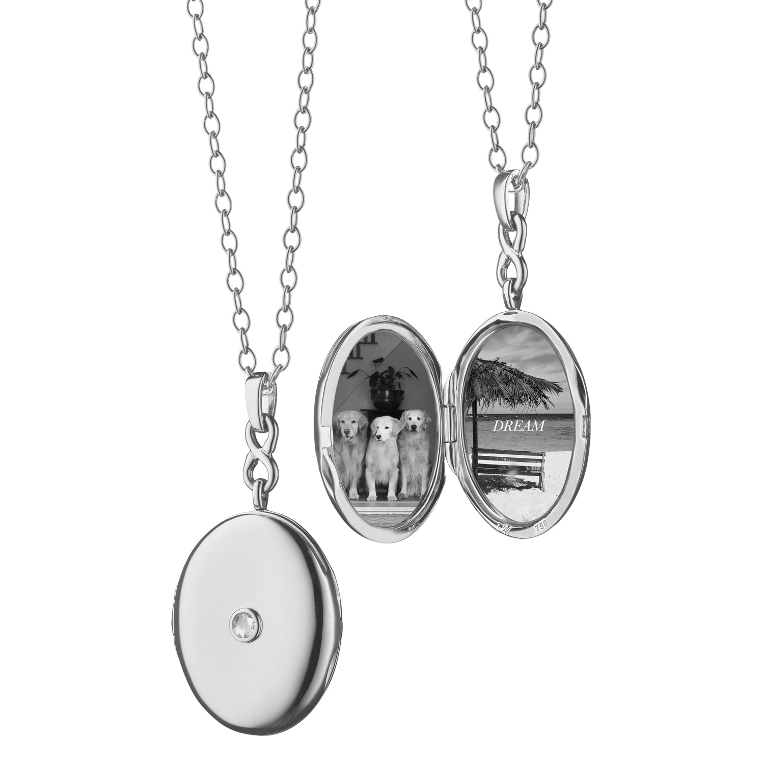 Monica Rich Kosann Locket Pendant with White Sapphire Accents in Sterling  Silver with Black Steel Chain (32)