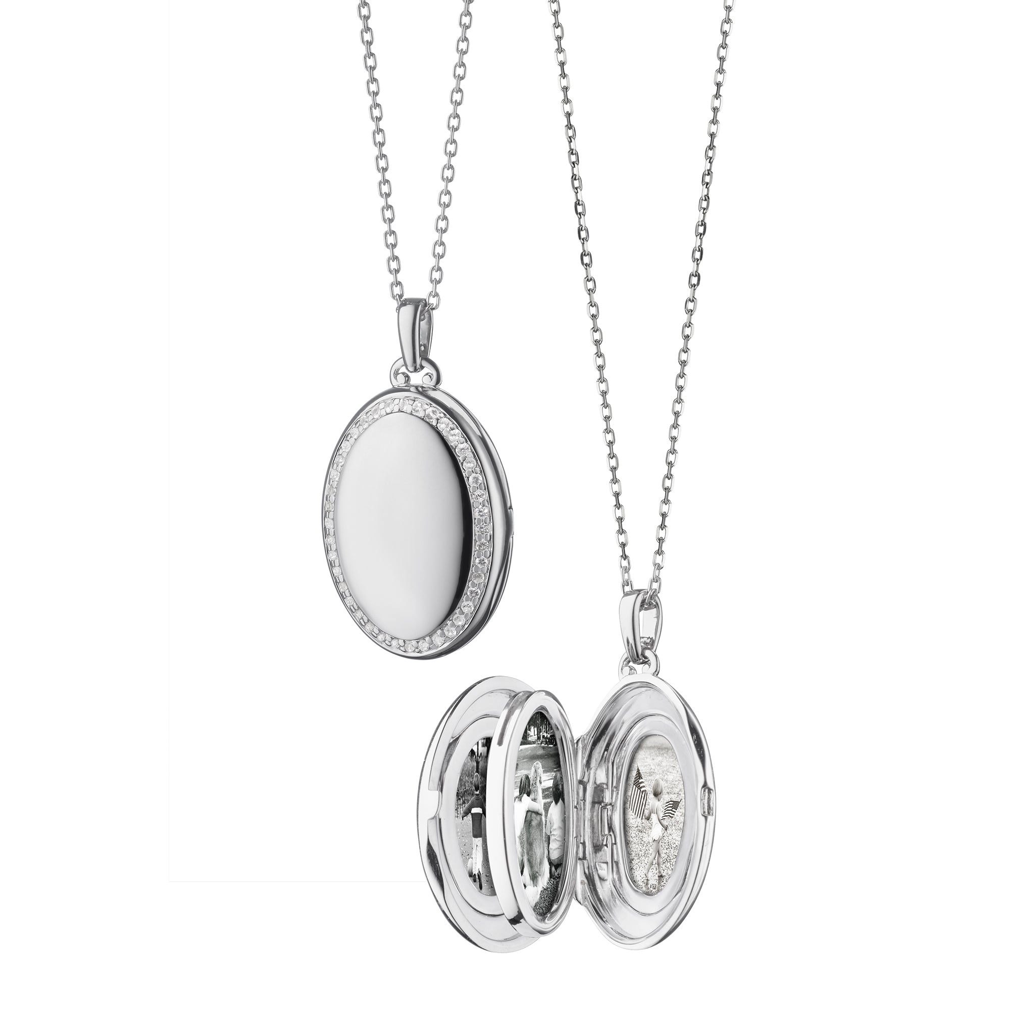 Sterling Silver Four Image Premier Locket with White Sapphire Star Burst - Sapphire Lockets by Monica Rich Kosann