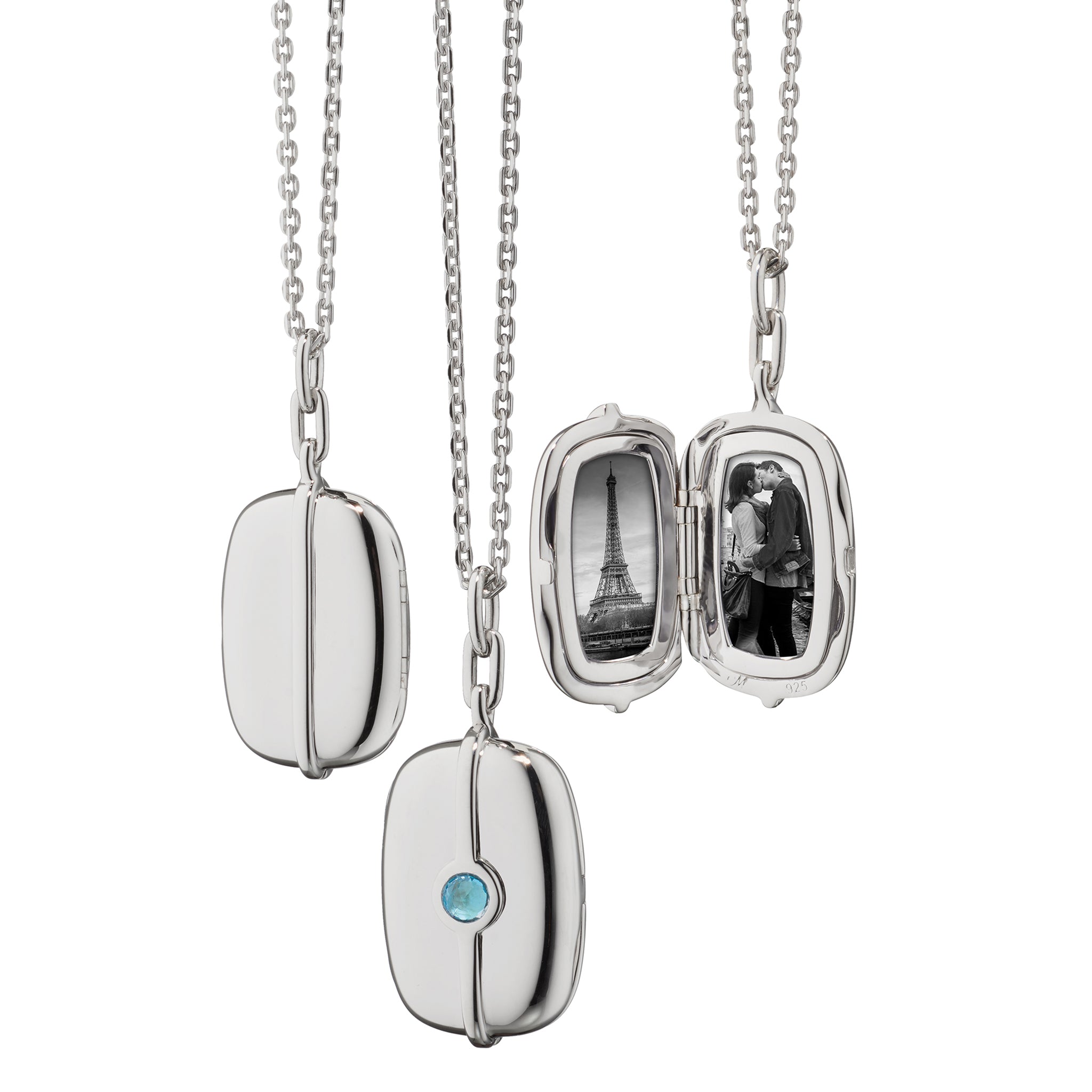 Sterling Silver Four Image Premier Locket with White Sapphire Star Burst - Sapphire Lockets by Monica Rich Kosann