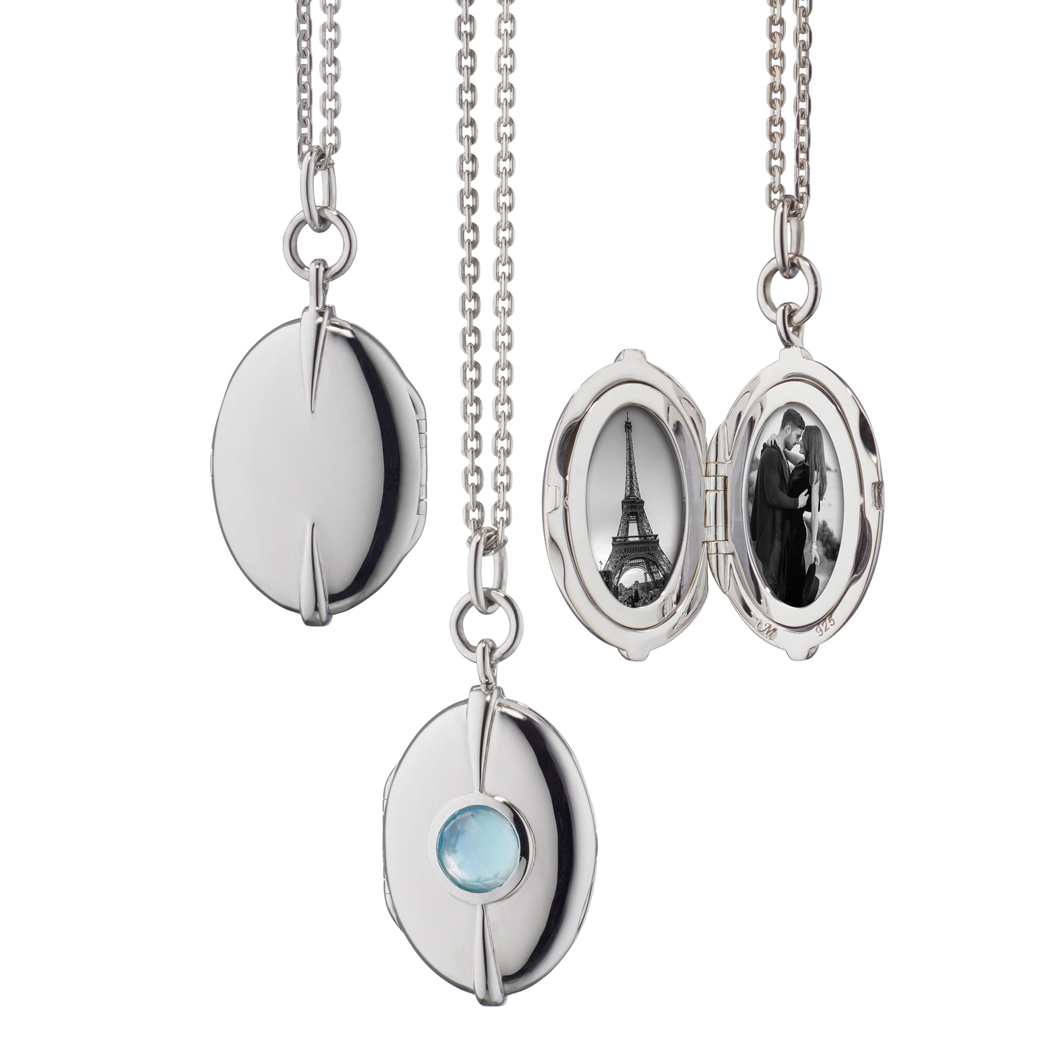 Sterling Silver Four Image Premier Locket with White Sapphire Star Burst - Sapphire Lockets by Monica Rich Kosann