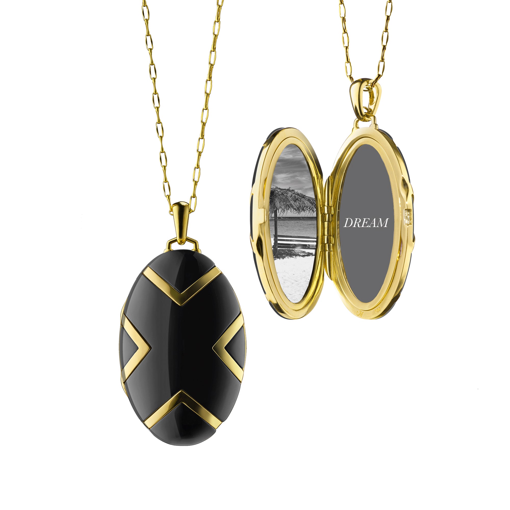 18K Gold & Black Locket Necklace - Chevron | Monica Rich Kosann