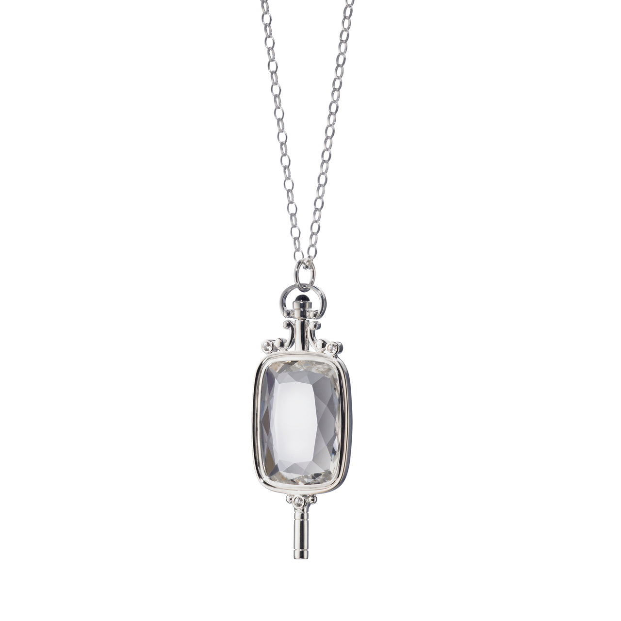 Monica Rich Kosann Locket Pendant with White Sapphire Accents in Sterling  Silver with Black Steel Chain (32)