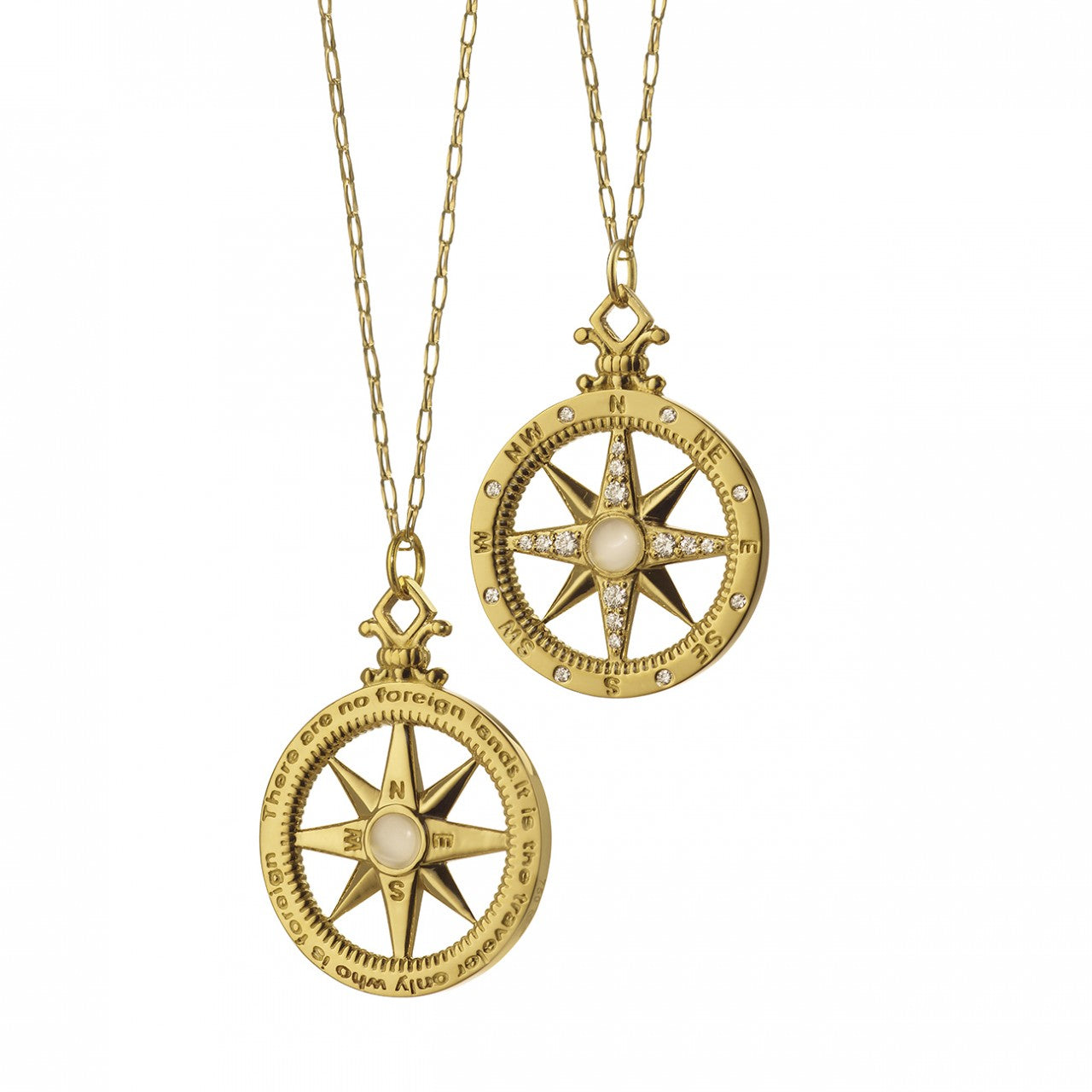 14K Gold Malachite Compass Coin Diamond Necklace Charm