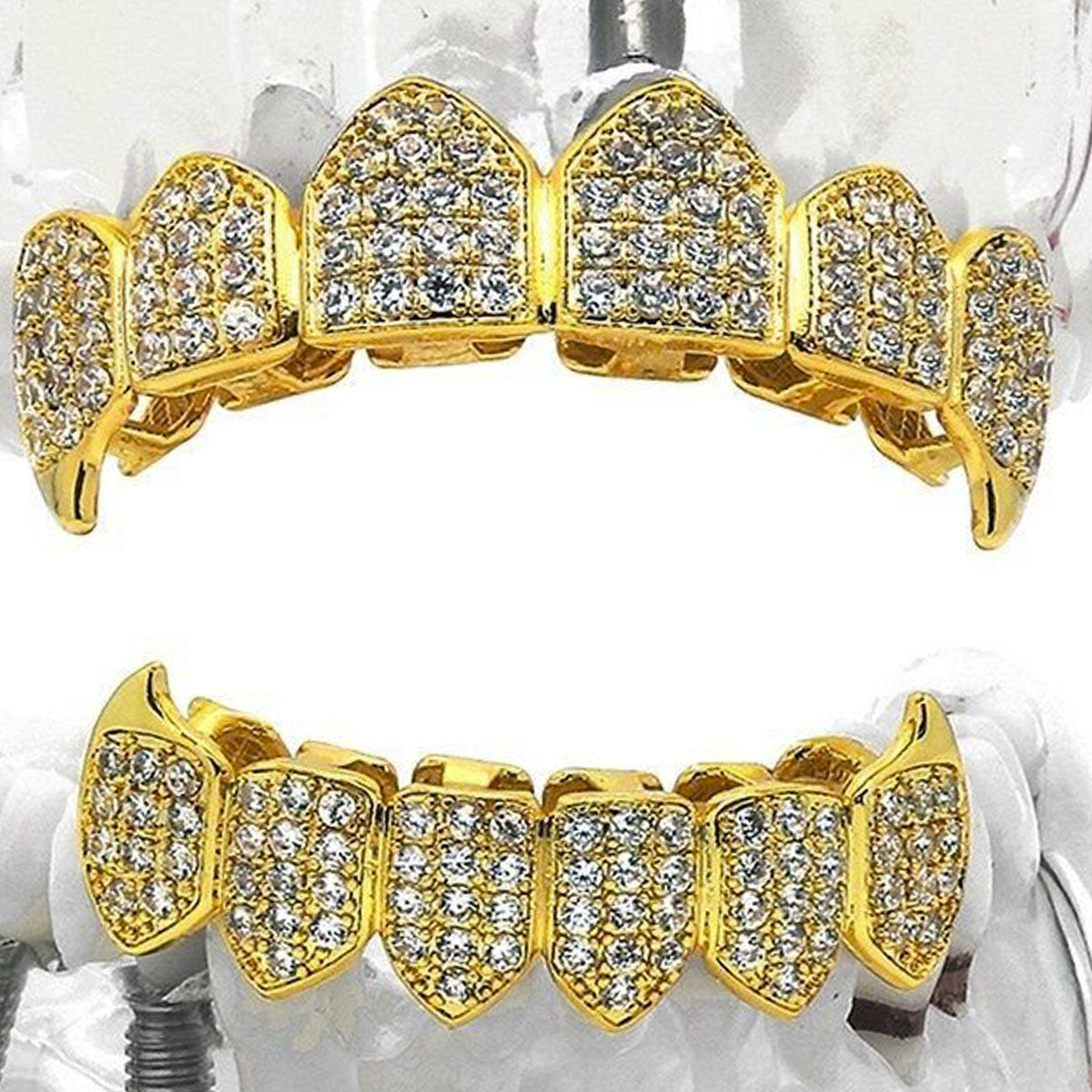 Grillz Set | Gold Plated Full CZ Fang Best Grillz Set | BlingKingStar