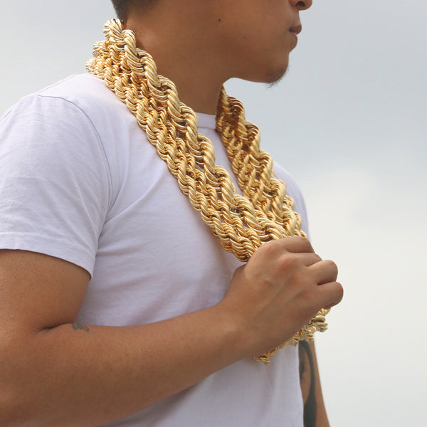 24k Gold Plated 14mm-25mm 36 Inch Rope Chain |BlingKingStar |Free Shipping