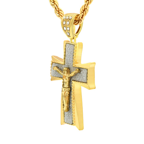 Copy of 14k Gold Filled Stardust Jesus Hang Cross Pendant with Rope Chain