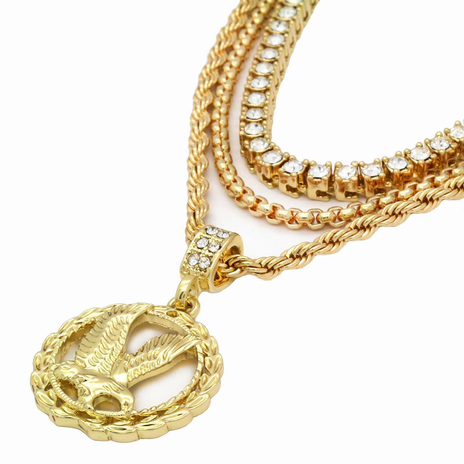 Tennis Chain Gold Eagle Necklace