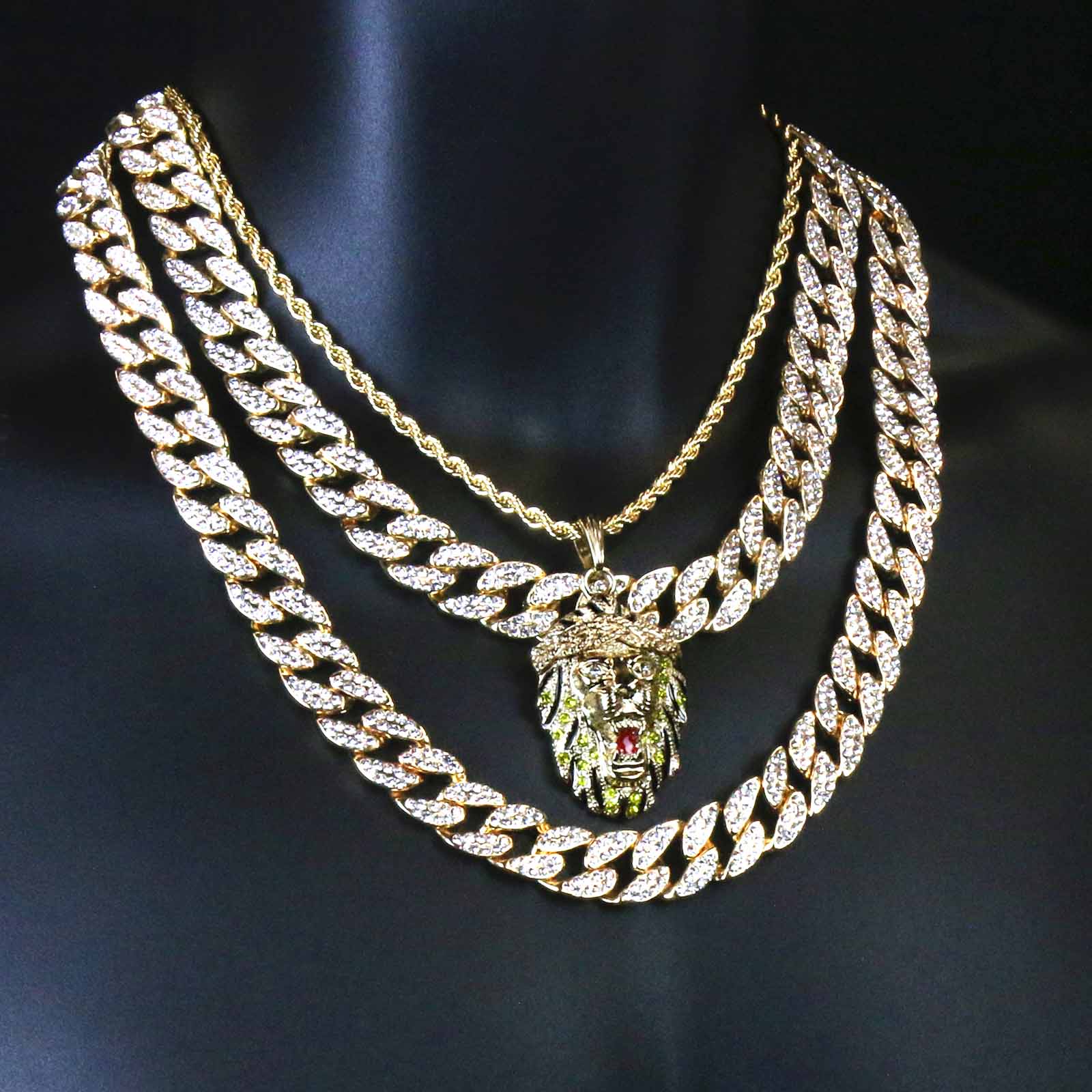 2 CUBAN CHAIN & GOLD YELLOW LION Necklace | BlingKingstar Jewelry ...