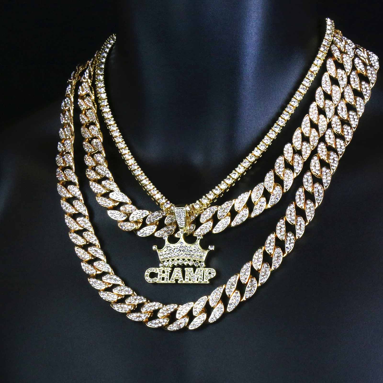 2 CUBAN CHAIN & GOLD CROWN CHAMP Necklace | BlingKingstar Jewelry ...