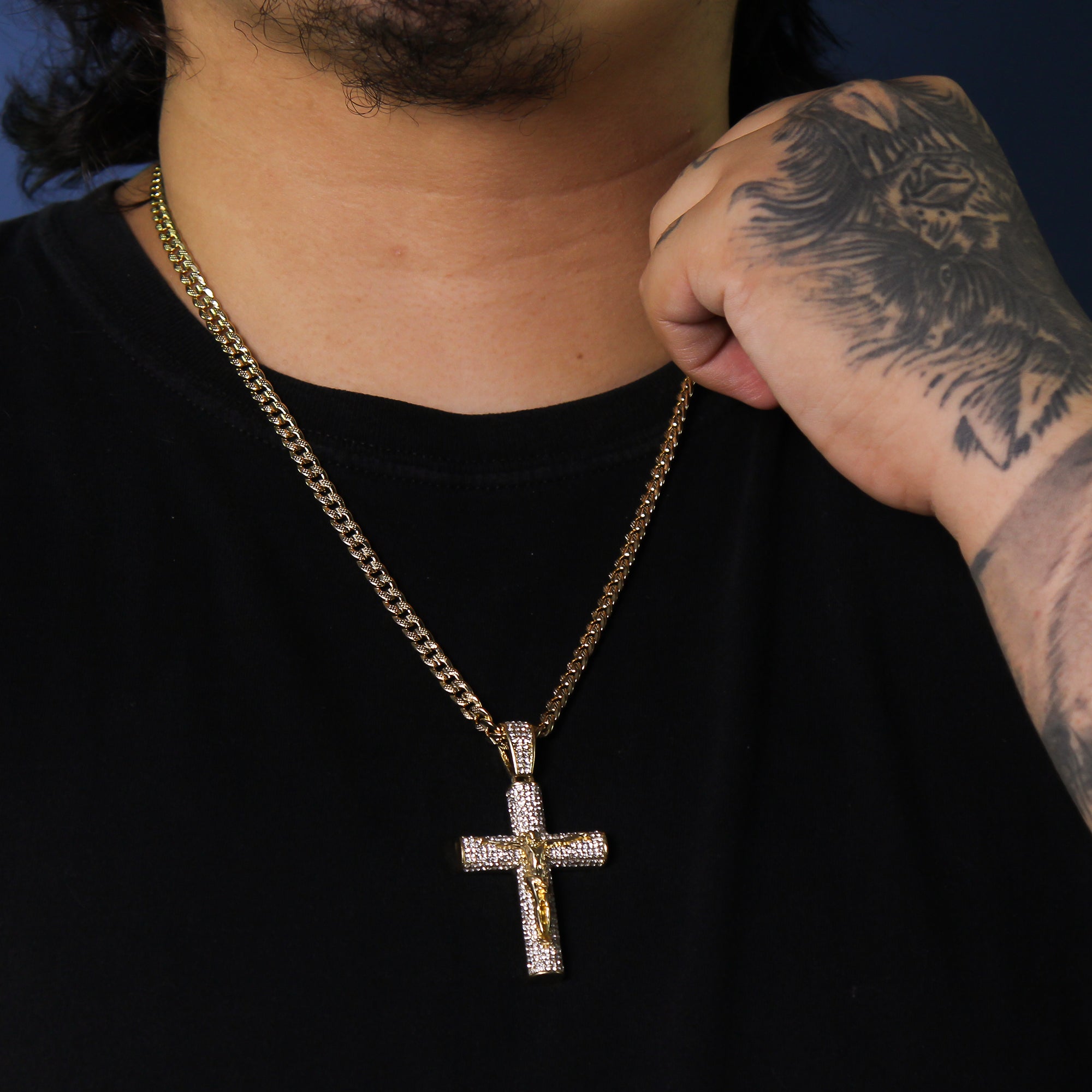 thick gold chain with cross