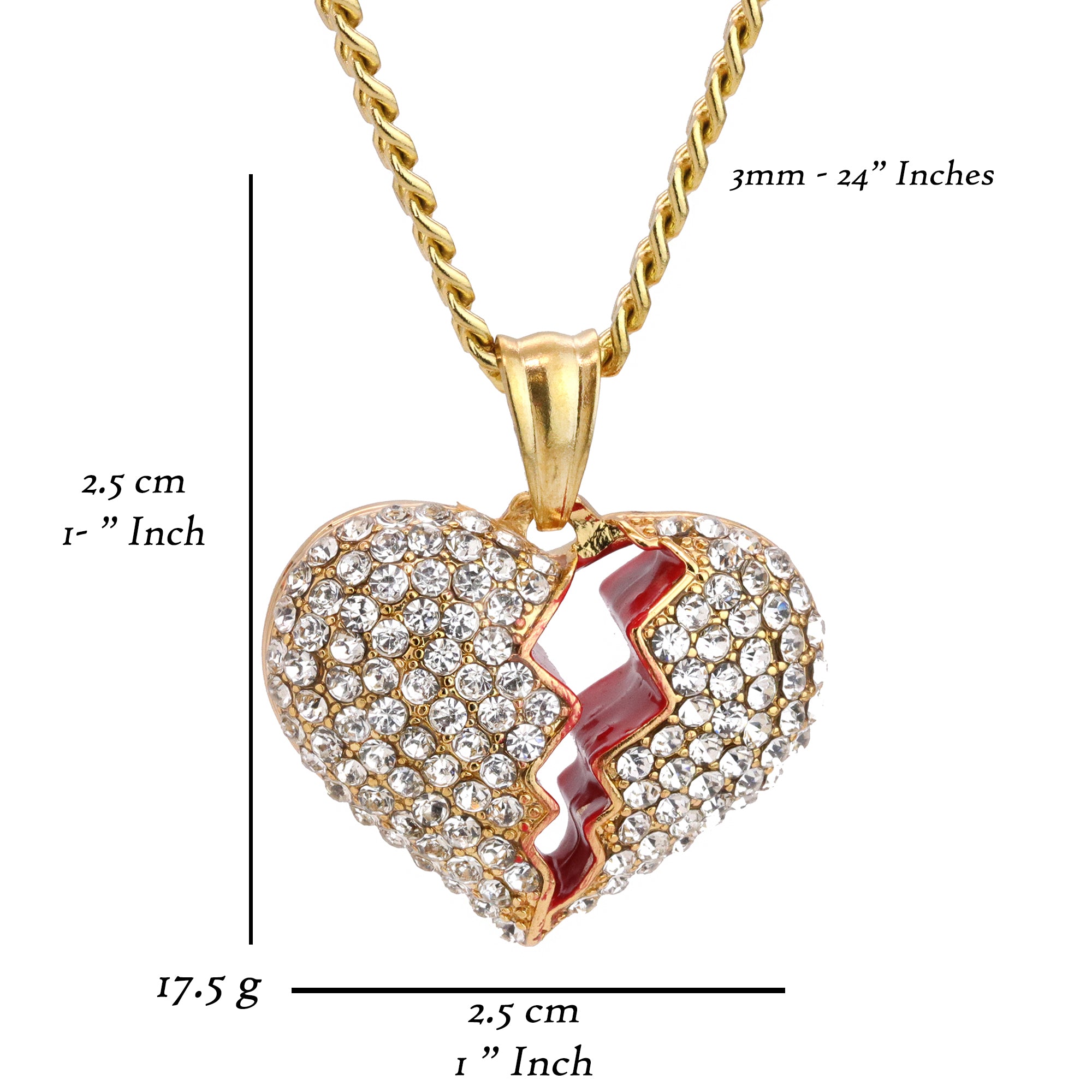 Buy Them Safely New Goods Listing Iced Gold Tone Broken Heart Pendant 24 Miami Cuban Chain 