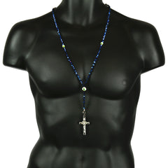 Blue Violet Crystal Line Rosary With Cross Pendant